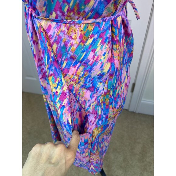 Aqua Women's Multicolor Sleeveless Lightweight Wrap Dress Tie Waist w/Pockets XS - Picture 6 of 13